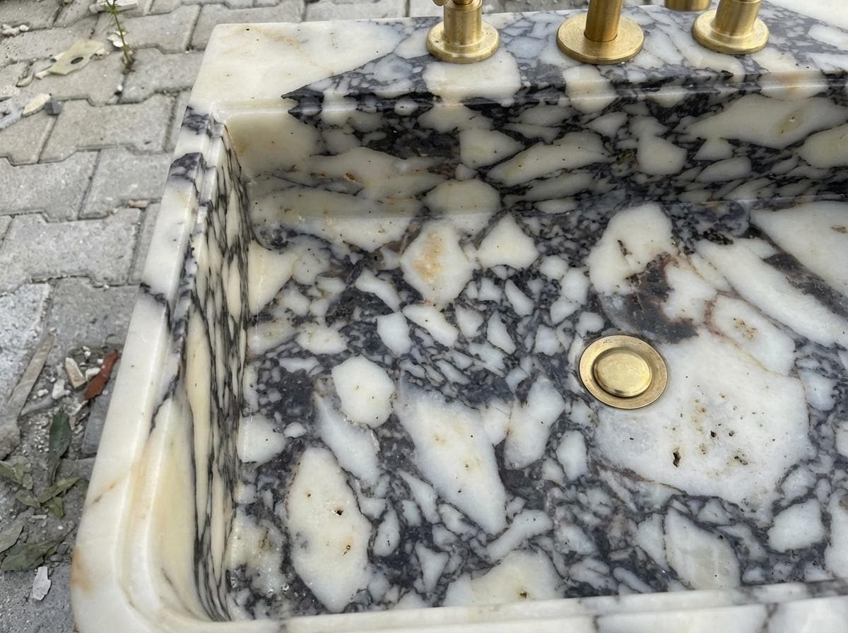 Handcarved Calacatta Viola marble vessel sink by Marblyart, custom made to order — photo 3 of 12