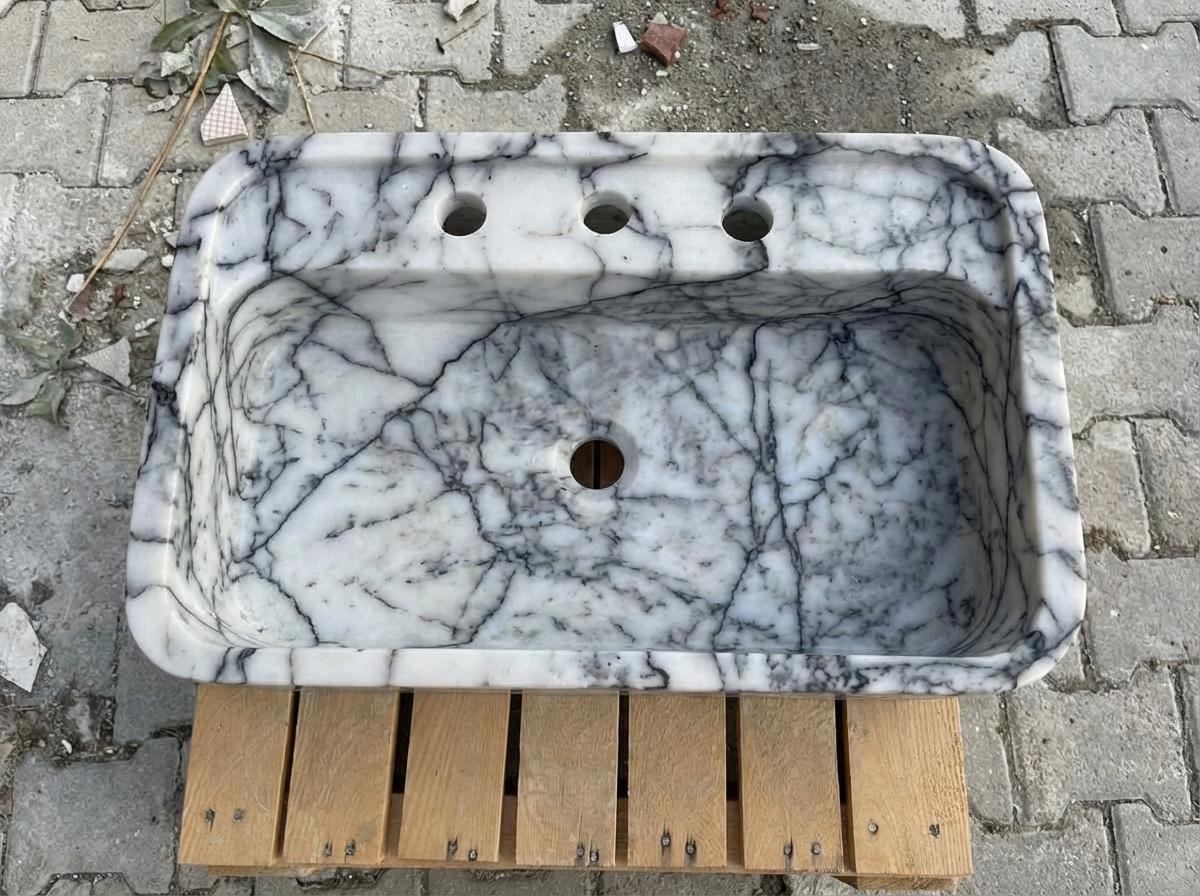 Handcarved Lilac marble vessel sink by Marblyart, custom made to order — photo 7 of 15