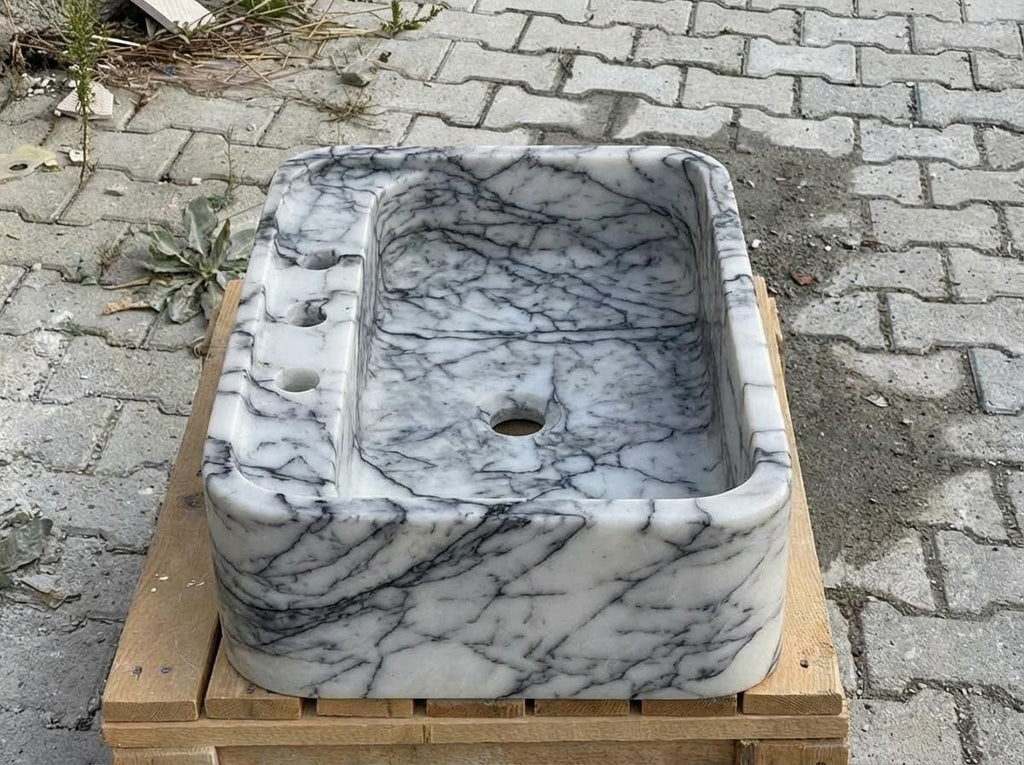 Handcarved Lilac marble vessel sink by Marblyart, custom made to order — photo 11 of 15