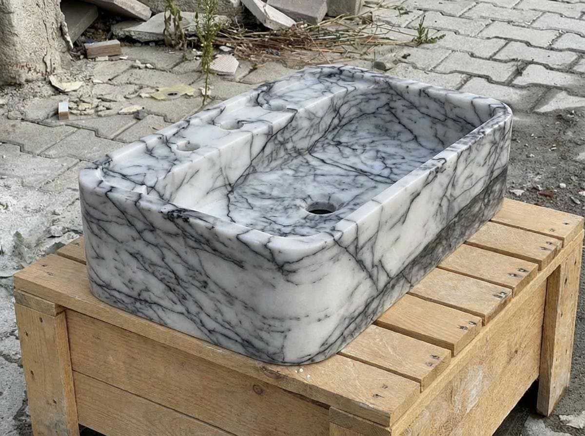 Handcarved Lilac marble vessel sink by Marblyart, custom made to order — photo 3 of 15