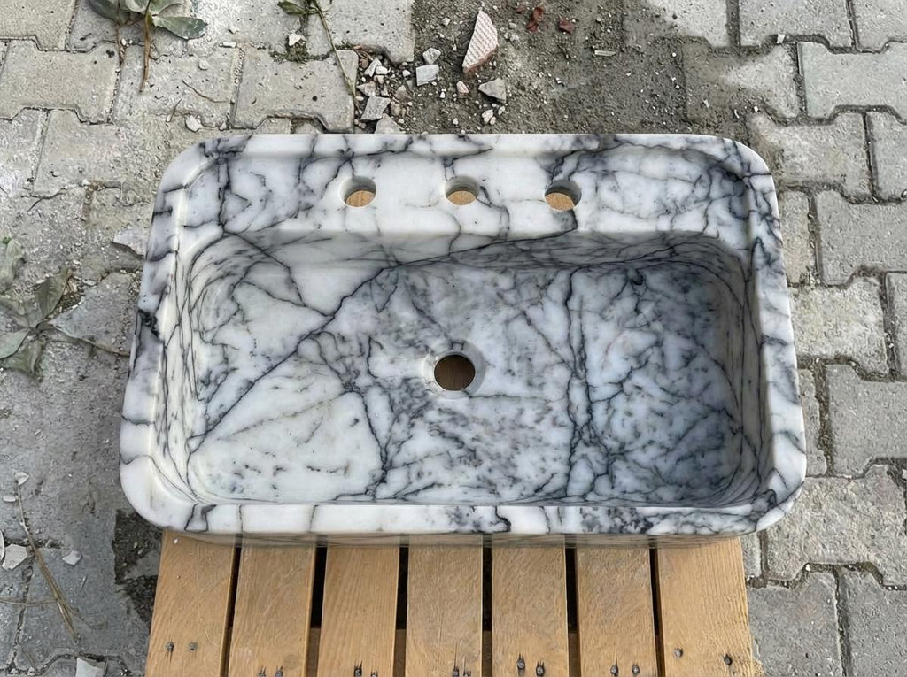 Handcarved Lilac marble vessel sink by Marblyart, custom made to order — photo 13 of 15