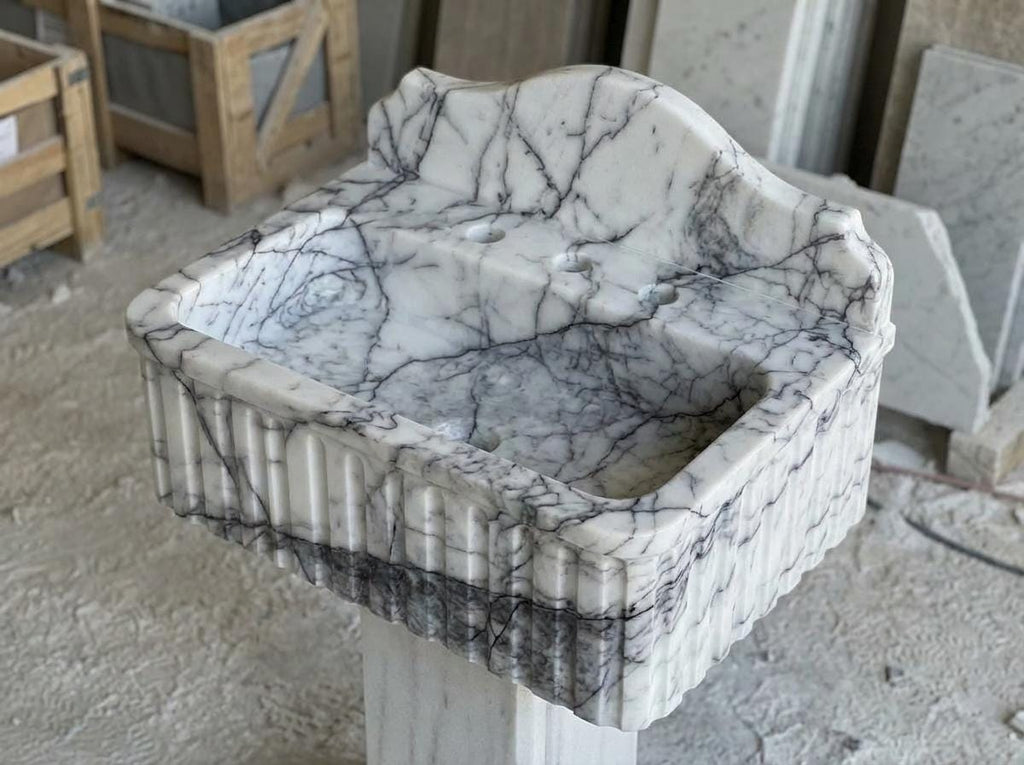 Handcarved Lilac marble fluted vessel sink by Marblyart, custom made to order — photo 5 of 11