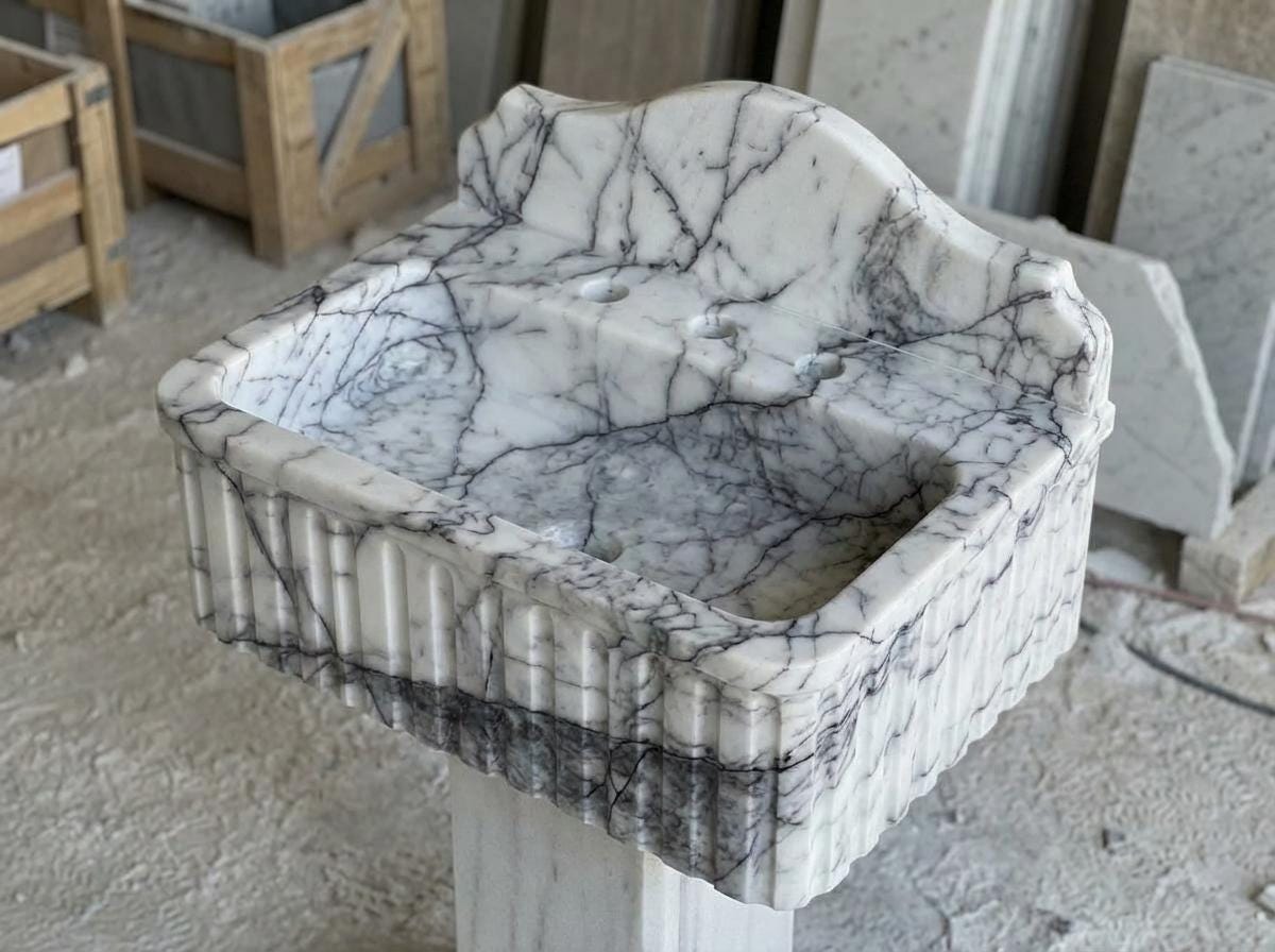 Handcarved Lilac marble fluted vessel sink by Marblyart, custom made to order — photo 5 of 11