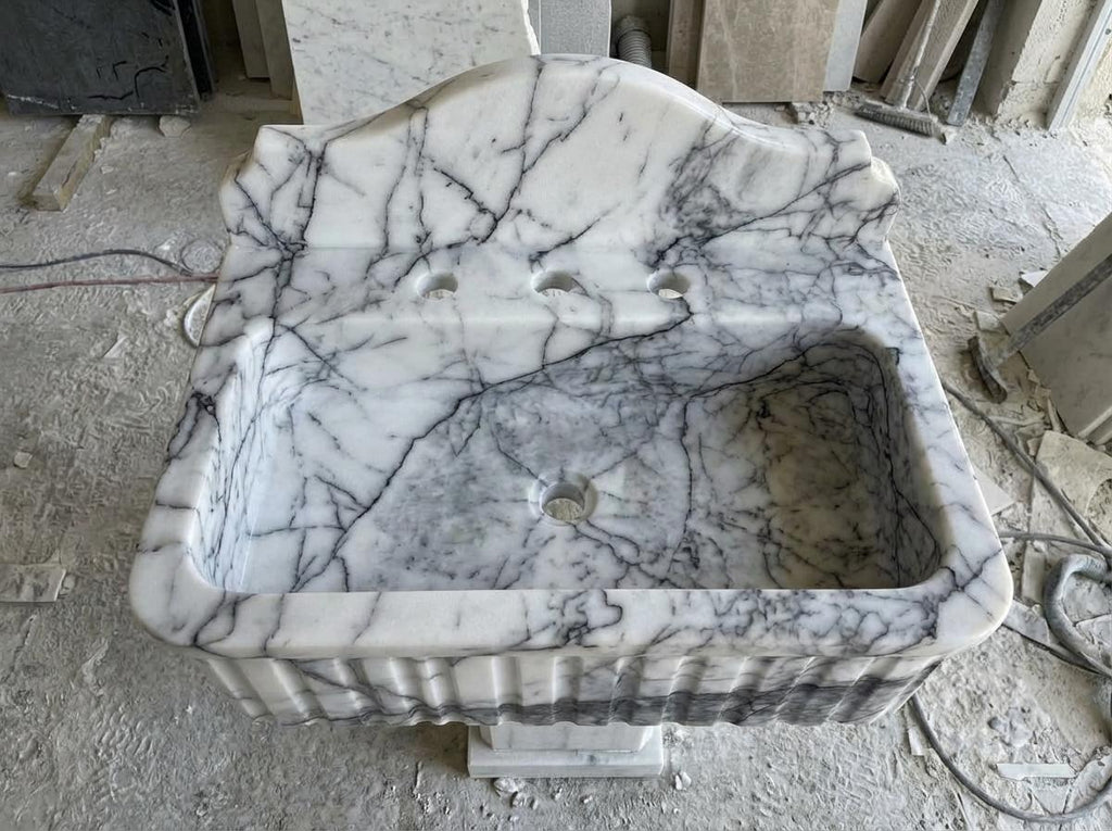 Handcarved Lilac marble fluted vessel sink by Marblyart, custom made to order — photo 7 of 11