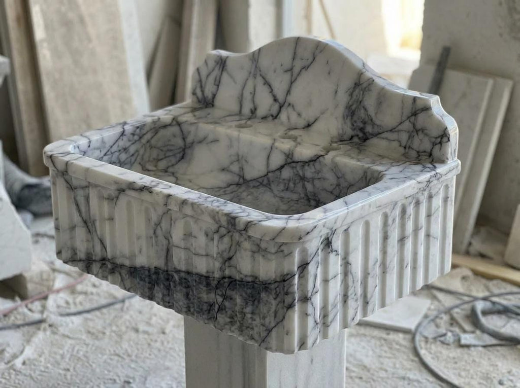 Handcarved Lilac marble fluted vessel sink by Marblyart, custom made to order — photo 11 of 11