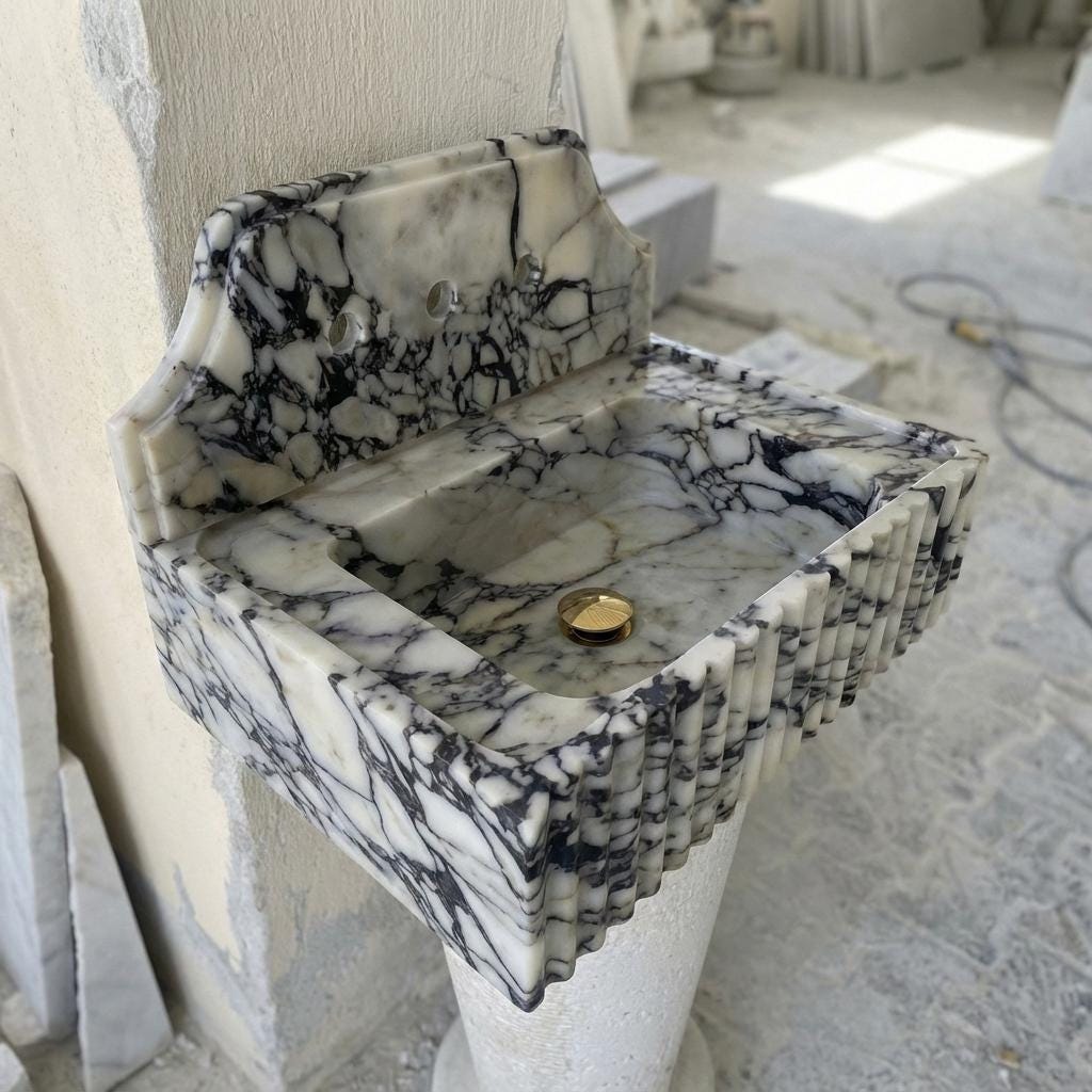 Handcarved natural marble marble floating vanity sink by Marblyart, custom made to order — photo 7 of 13