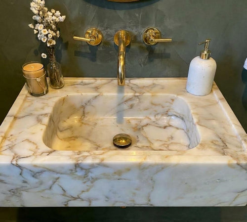 Handcarved Calacatta Gold marble vessel sink by Marblyart, custom made to order — photo 3 of 13
