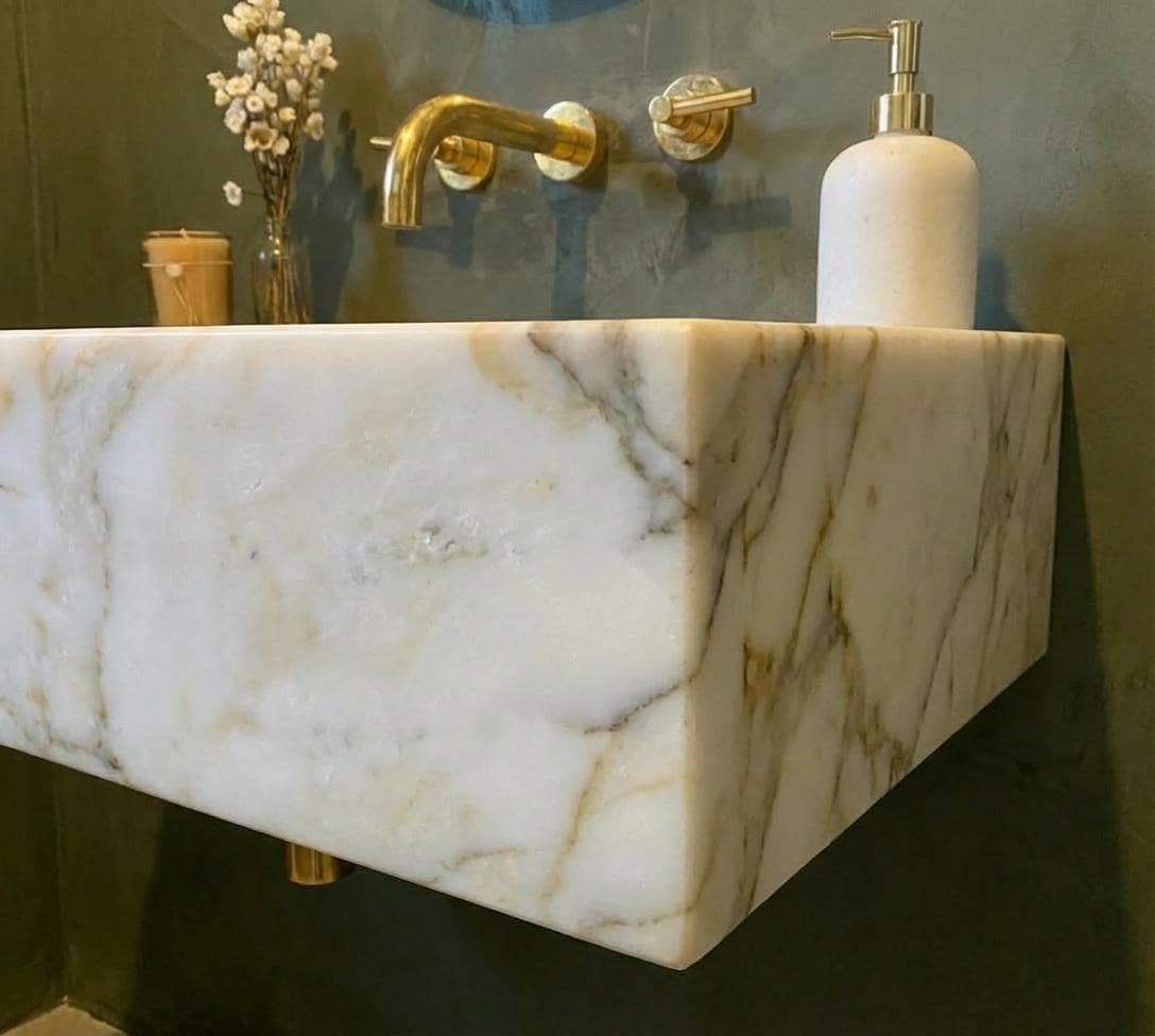 Handcarved Calacatta Gold marble vessel sink by Marblyart, custom made to order — photo 5 of 13