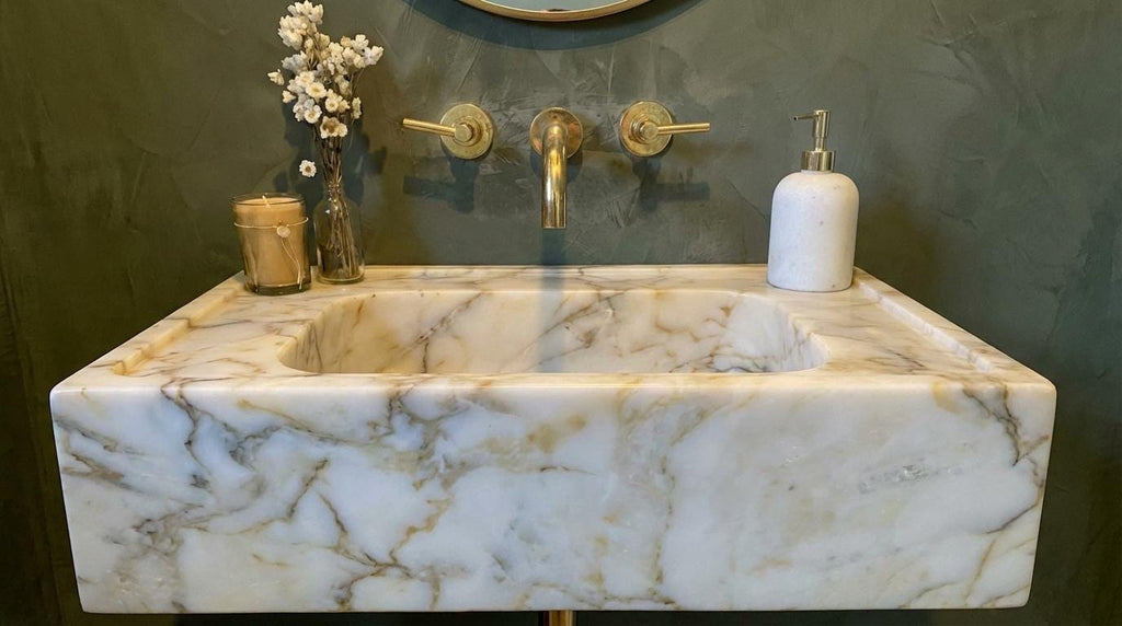 Handcarved Calacatta Gold marble vessel sink by Marblyart, custom made to order — photo 8 of 13