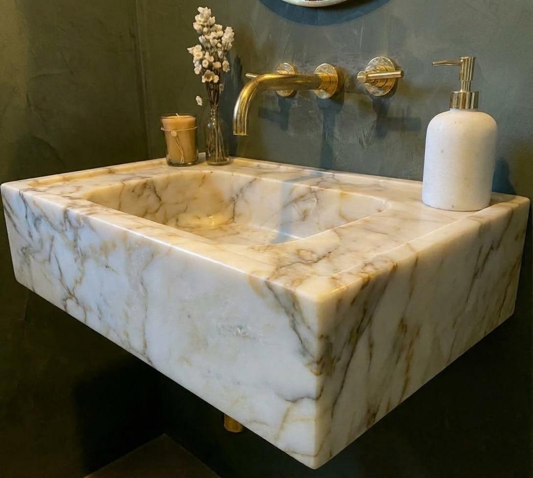 Handcarved Calacatta Gold marble vessel sink by Marblyart, custom made to order — photo 11 of 13