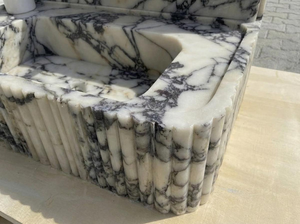 Handcarved Calacatta Viola marble vessel sink by Marblyart, custom made to order — photo 4 of 14