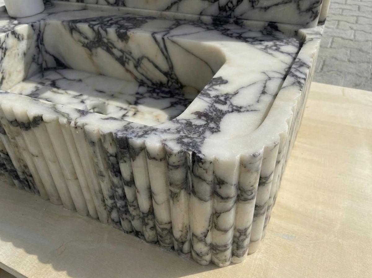 Handcarved Calacatta Viola marble vessel sink by Marblyart, custom made to order — photo 4 of 14