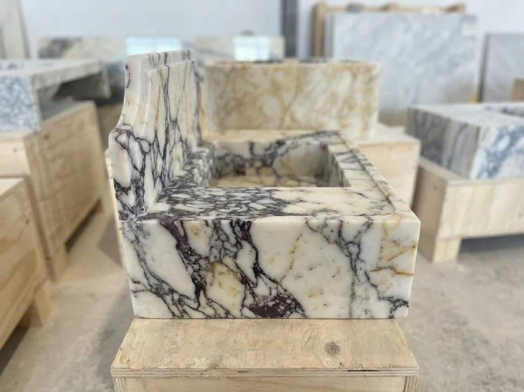 Handcarved natural marble marble floating vanity sink by Marblyart, custom made to order — photo 9 of 11