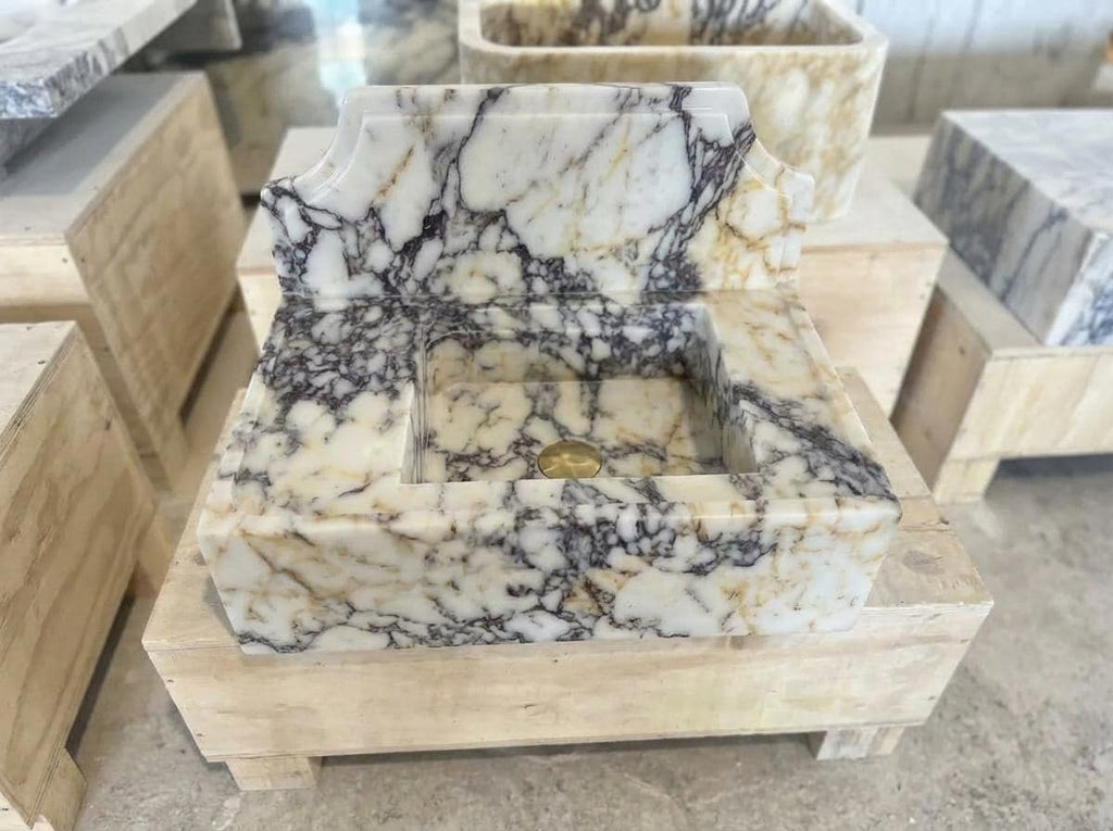 Handcarved natural marble marble floating vanity sink by Marblyart, custom made to order — photo 2 of 11