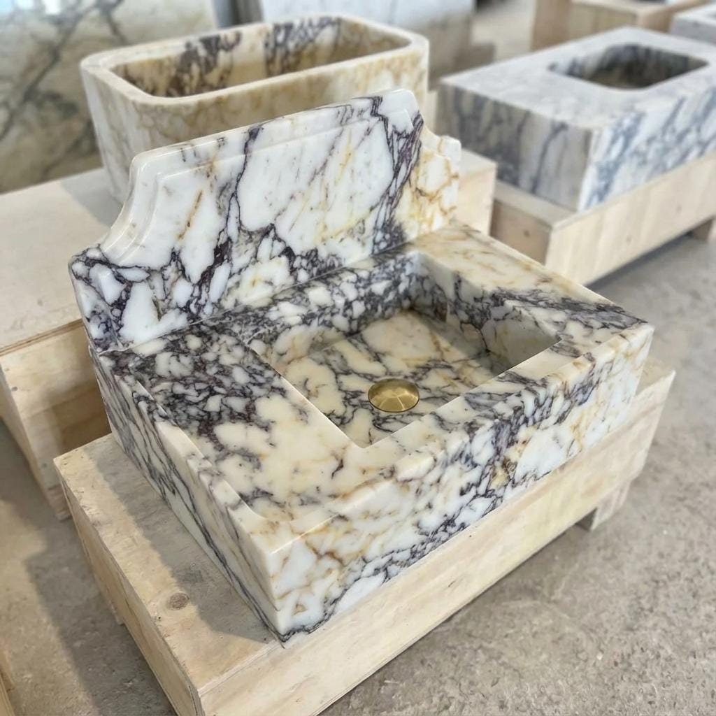 Handcarved natural marble marble floating vanity sink by Marblyart, custom made to order — photo 5 of 11
