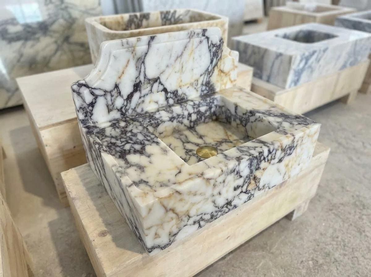 Handcarved natural marble marble floating vanity sink by Marblyart, custom made to order — photo 6 of 11