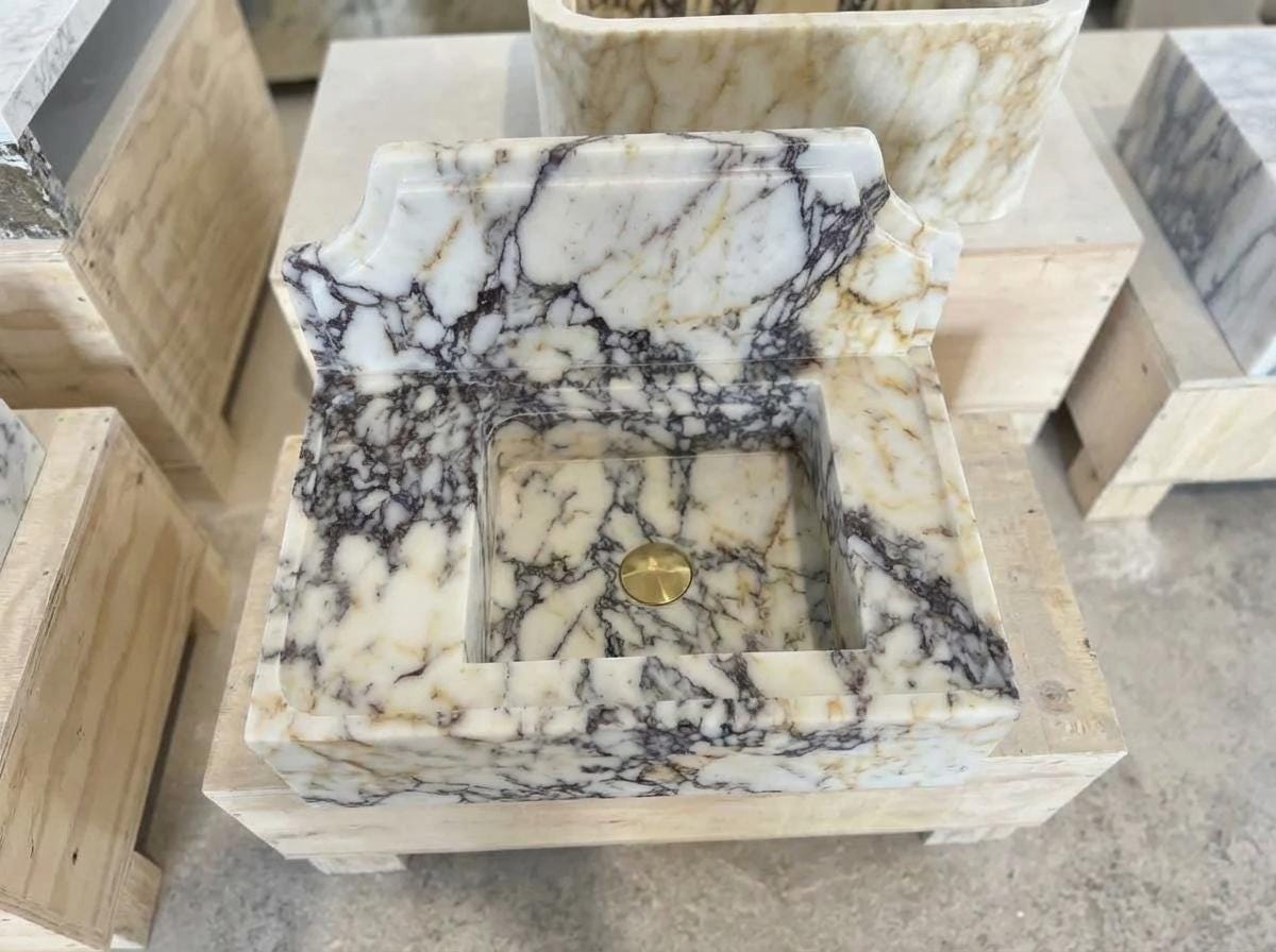 Handcarved natural marble marble floating vanity sink by Marblyart, custom made to order — photo 8 of 11