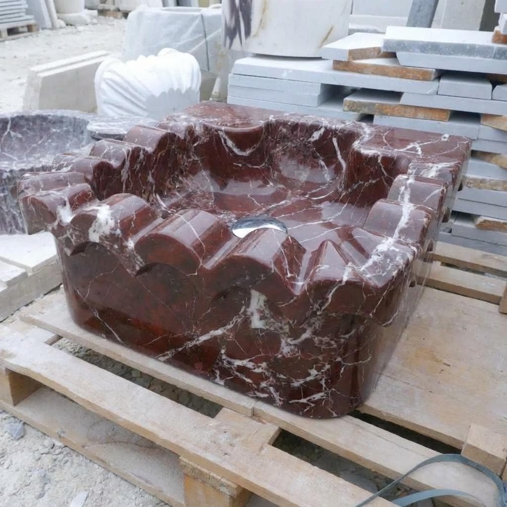 Handcarved Rosso Levanto marble floating vanity sink by Marblyart, custom made to order — photo 13 of 15
