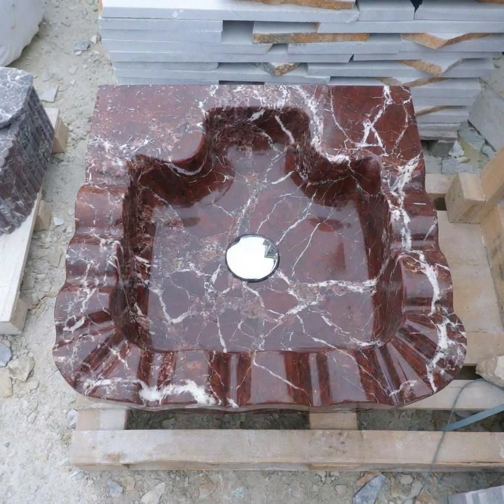 Handcarved Rosso Levanto marble floating vanity sink by Marblyart, custom made to order — photo 15 of 15