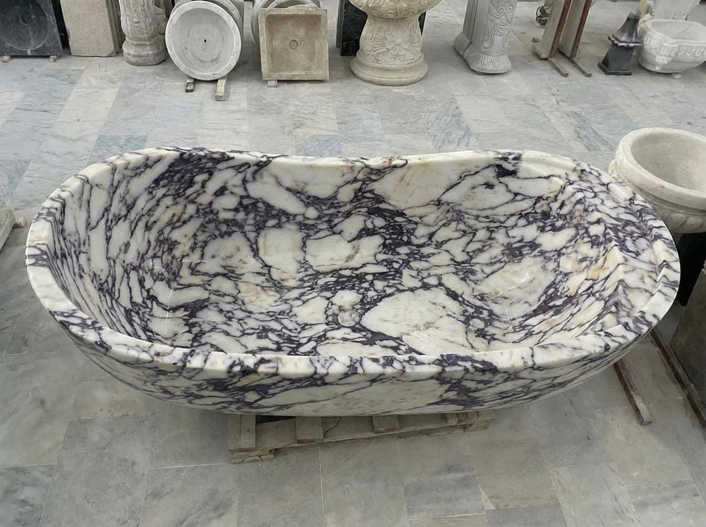Handcarved Calacatta Viola marble freestanding bathtub by Marblyart, custom made to order — photo 3 of 13