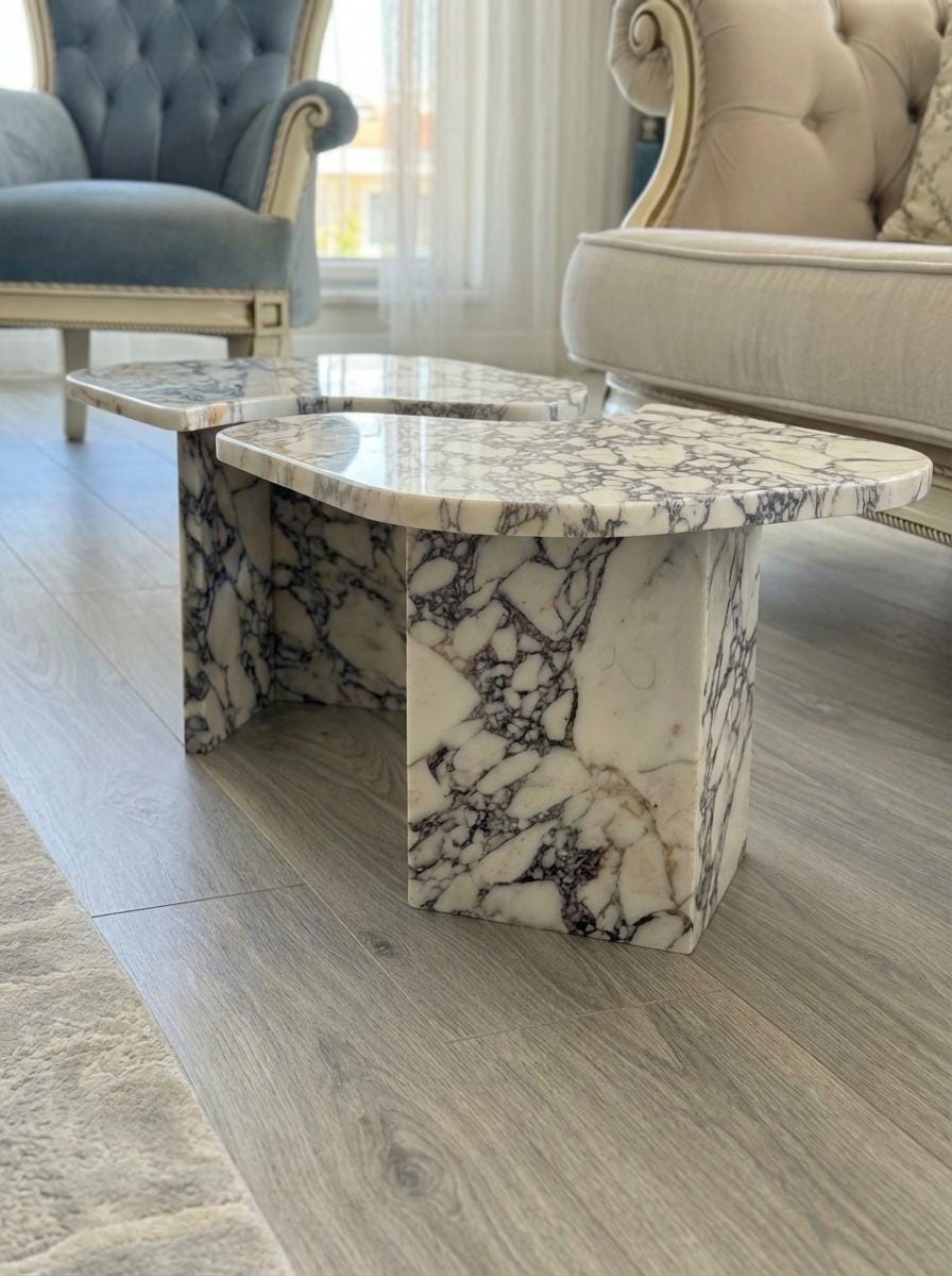 Handcarved Calacatta Viola marble coffee table by Marblyart, custom made to order — photo 9 of 15