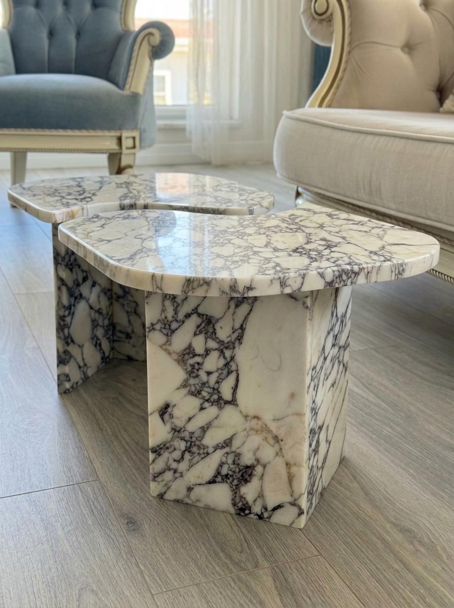 Handcarved Calacatta Viola marble coffee table by Marblyart, custom made to order — photo 3 of 15
