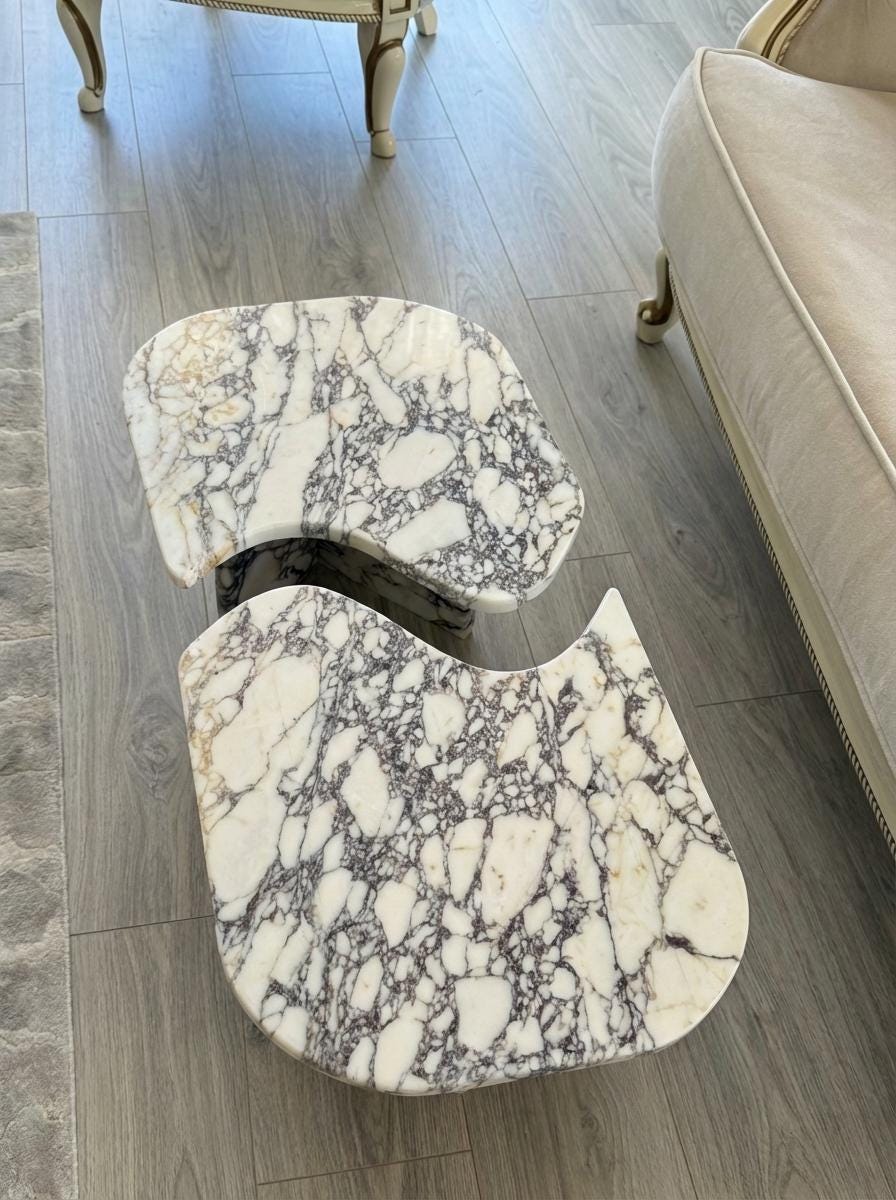 Handcarved Calacatta Viola marble coffee table by Marblyart, custom made to order — photo 4 of 15