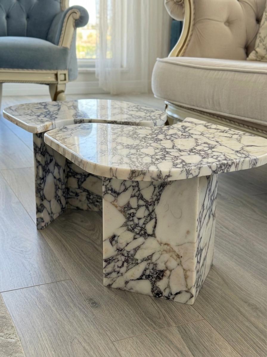 Handcarved Calacatta Viola marble coffee table by Marblyart, custom made to order — photo 10 of 15