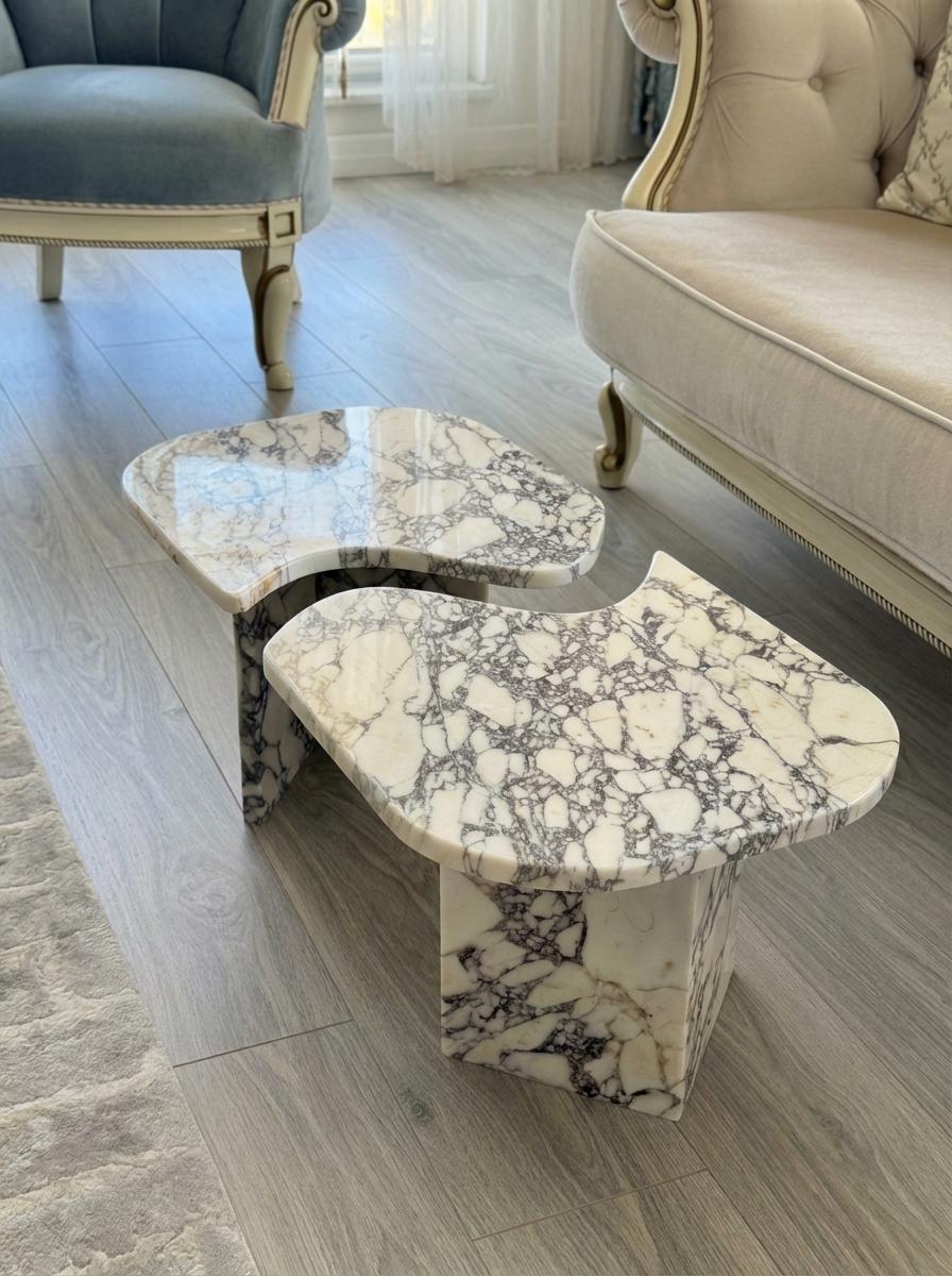 Handcarved Calacatta Viola marble coffee table by Marblyart, custom made to order — photo 11 of 15