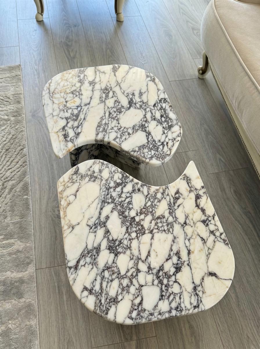 Handcarved Calacatta Viola marble coffee table by Marblyart, custom made to order — photo 14 of 15