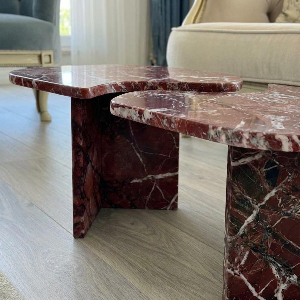 Handcarved Rosso Levanto marble coffee table by Marblyart, custom made to order — photo 9 of 11
