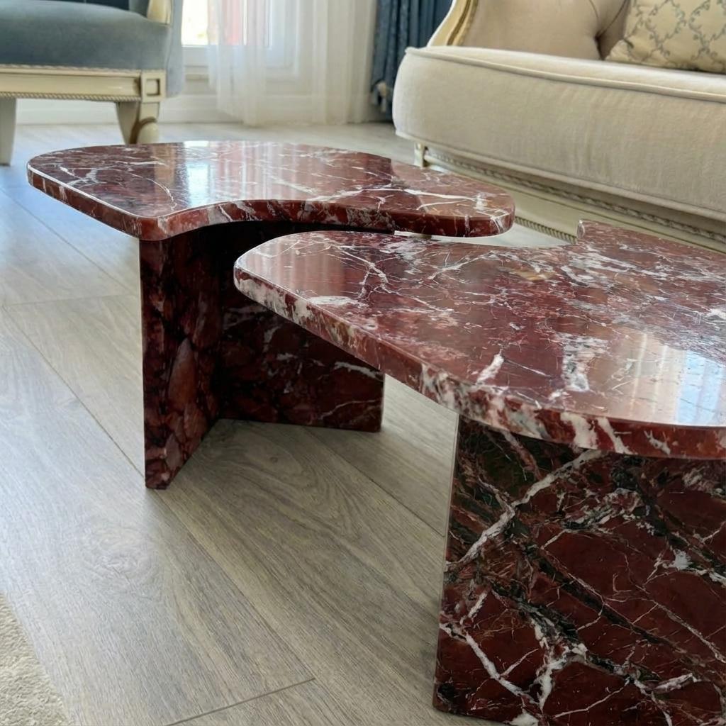 Handcarved Rosso Levanto marble coffee table by Marblyart, custom made to order — photo 11 of 11