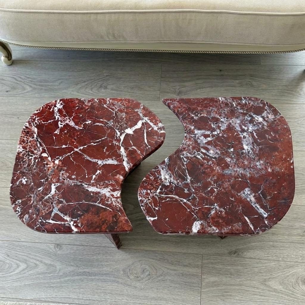 Handcarved Rosso Levanto marble coffee table by Marblyart, custom made to order — photo 4 of 11