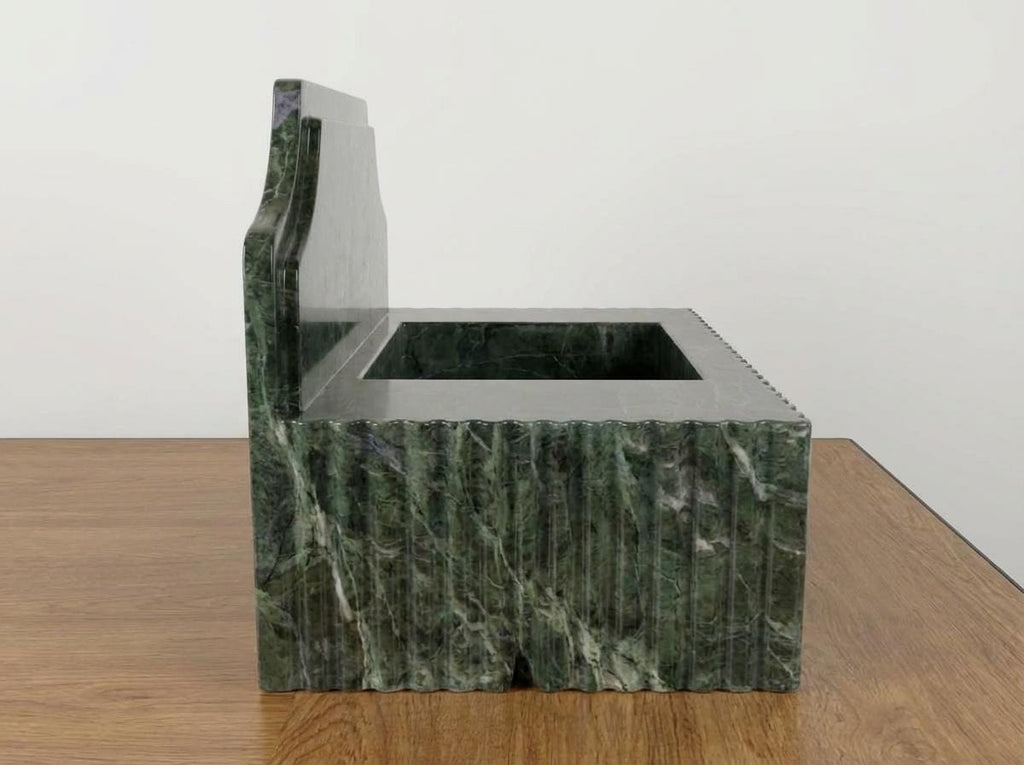 Handcarved Verde green marble wall mounted sink by Marblyart, custom made to order — photo 8 of 14