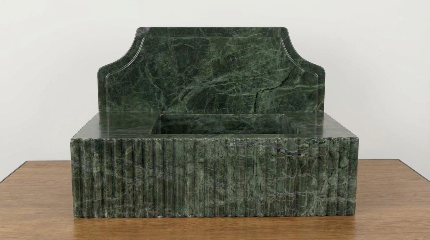Handcarved Verde green marble wall mounted sink by Marblyart, custom made to order — photo 13 of 14
