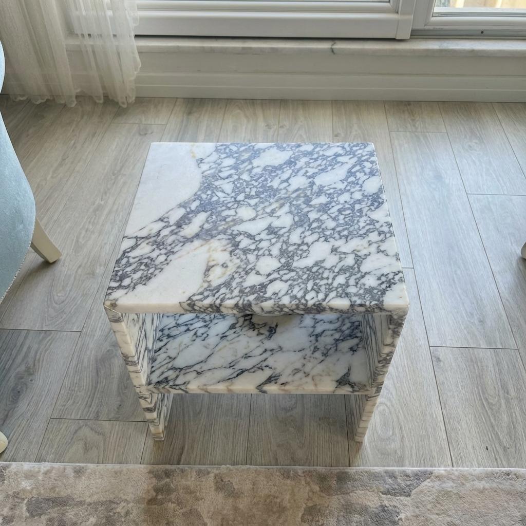 Handcarved Calacatta Viola marble coffee table by Marblyart, custom made to order — photo 2 of 9
