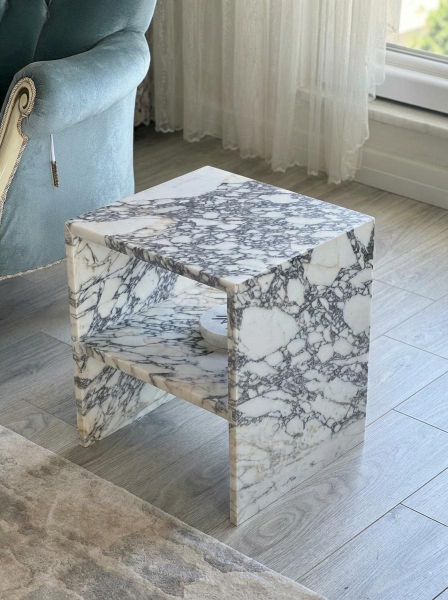 Handcarved Calacatta Viola marble coffee table by Marblyart, custom made to order — photo 8 of 9