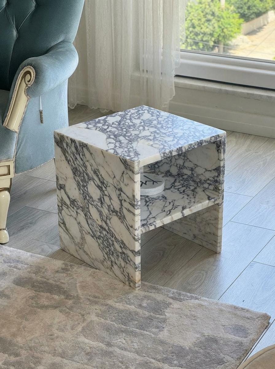 Handcarved Calacatta Viola marble coffee table by Marblyart, custom made to order — photo 7 of 9