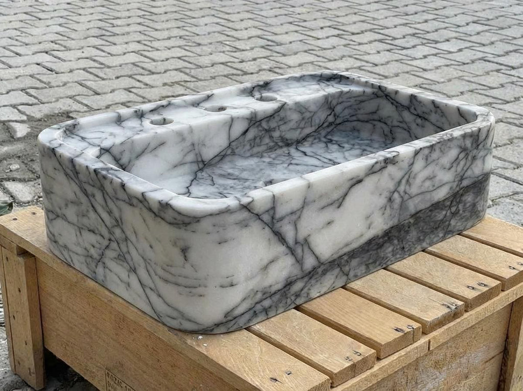 Handcarved Lilac marble vessel sink by Marblyart, custom made to order — photo 4 of 15