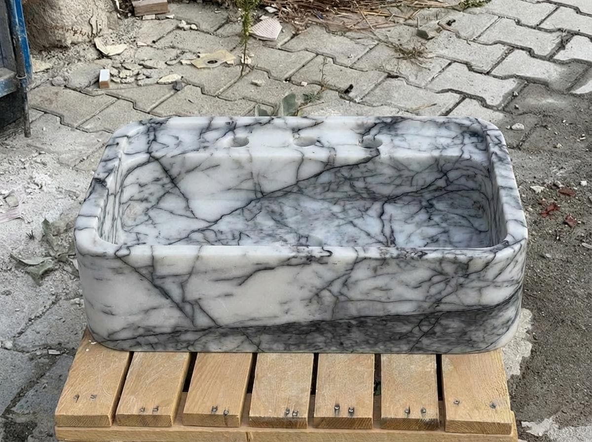 Handcarved Lilac marble vessel sink by Marblyart, custom made to order — photo 5 of 15