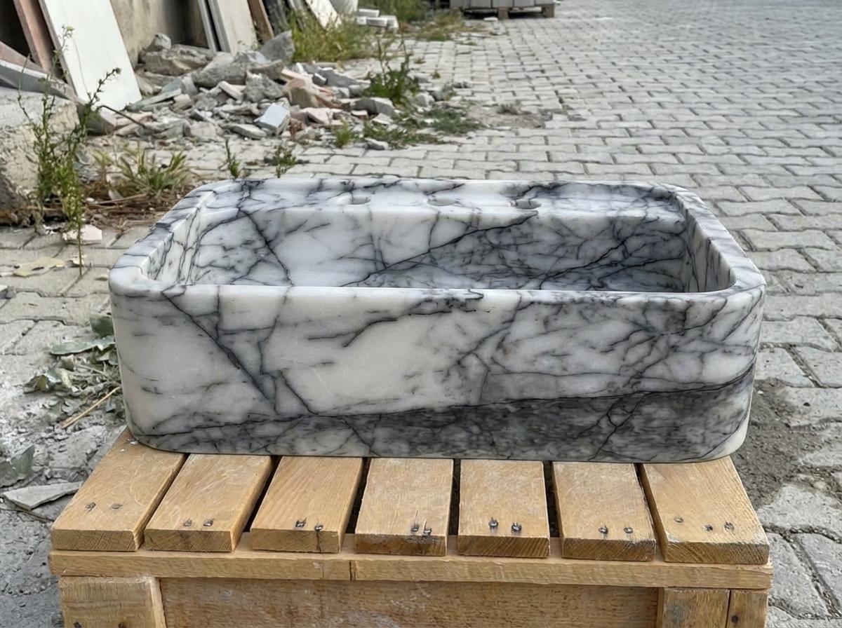 Handcarved Lilac marble vessel sink by Marblyart, custom made to order — photo 8 of 15