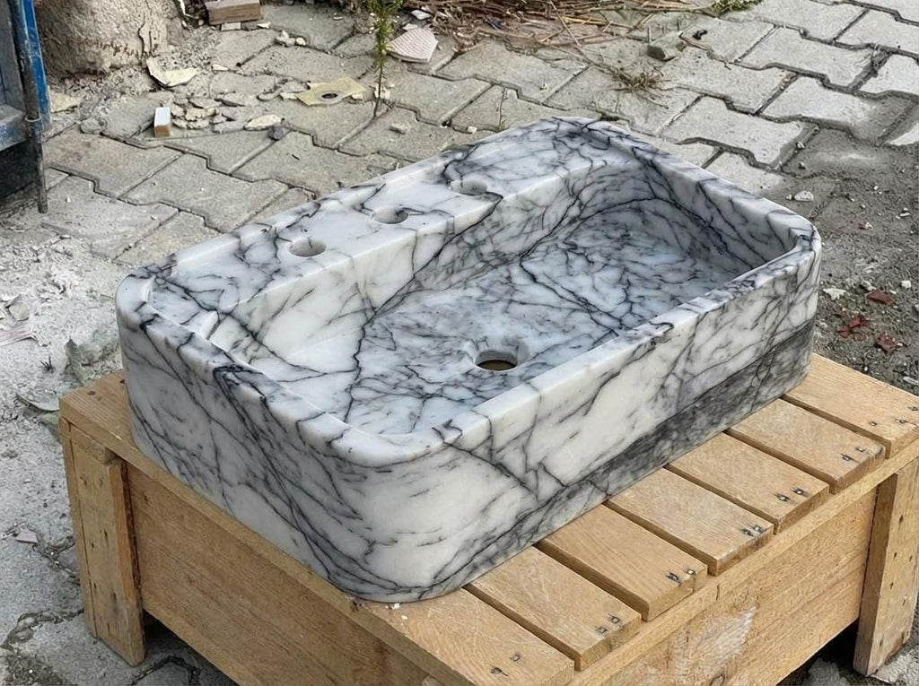 Handcarved Lilac marble vessel sink by Marblyart, custom made to order — photo 9 of 15