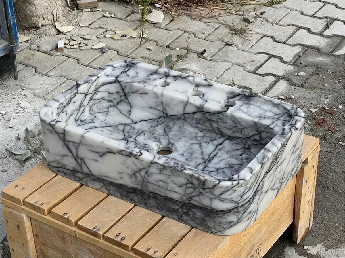 Handcarved Lilac marble vessel sink by Marblyart, custom made to order — photo 10 of 15