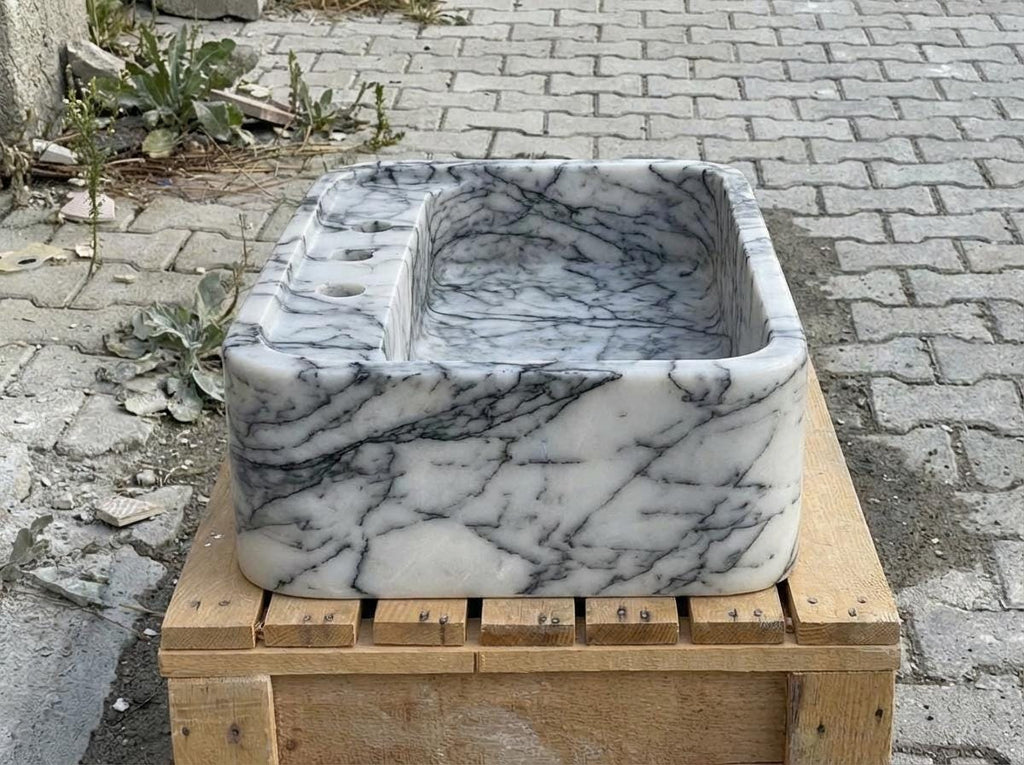 Handcarved Lilac marble vessel sink by Marblyart, custom made to order — photo 12 of 15