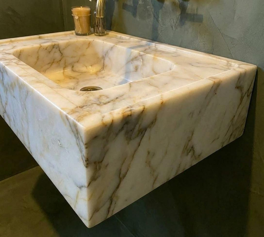 Handcarved Calacatta Gold marble vessel sink by Marblyart, custom made to order — photo 6 of 13
