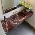Handcarved Rosso Levanto marble floating vanity sink by Marblyart, custom made to order — photo 2 of 11