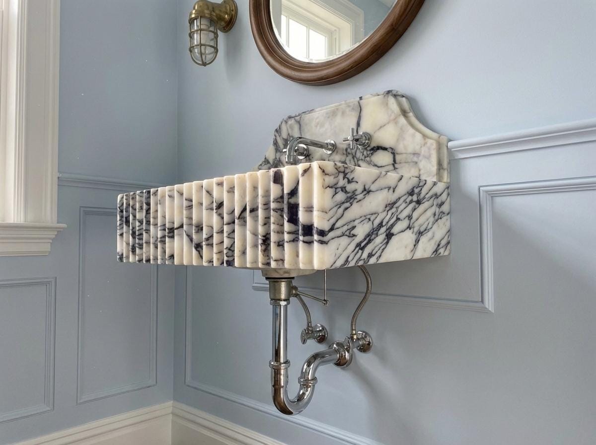 Handcarved natural marble marble floating vanity sink by Marblyart, custom made to order — photo 6 of 12