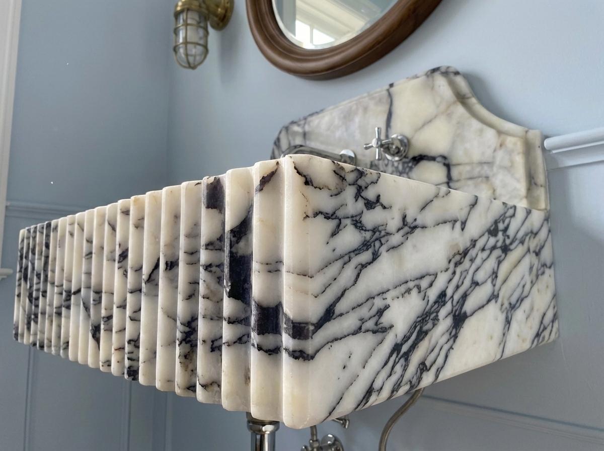 Handcarved natural marble marble floating vanity sink by Marblyart, custom made to order — photo 10 of 12