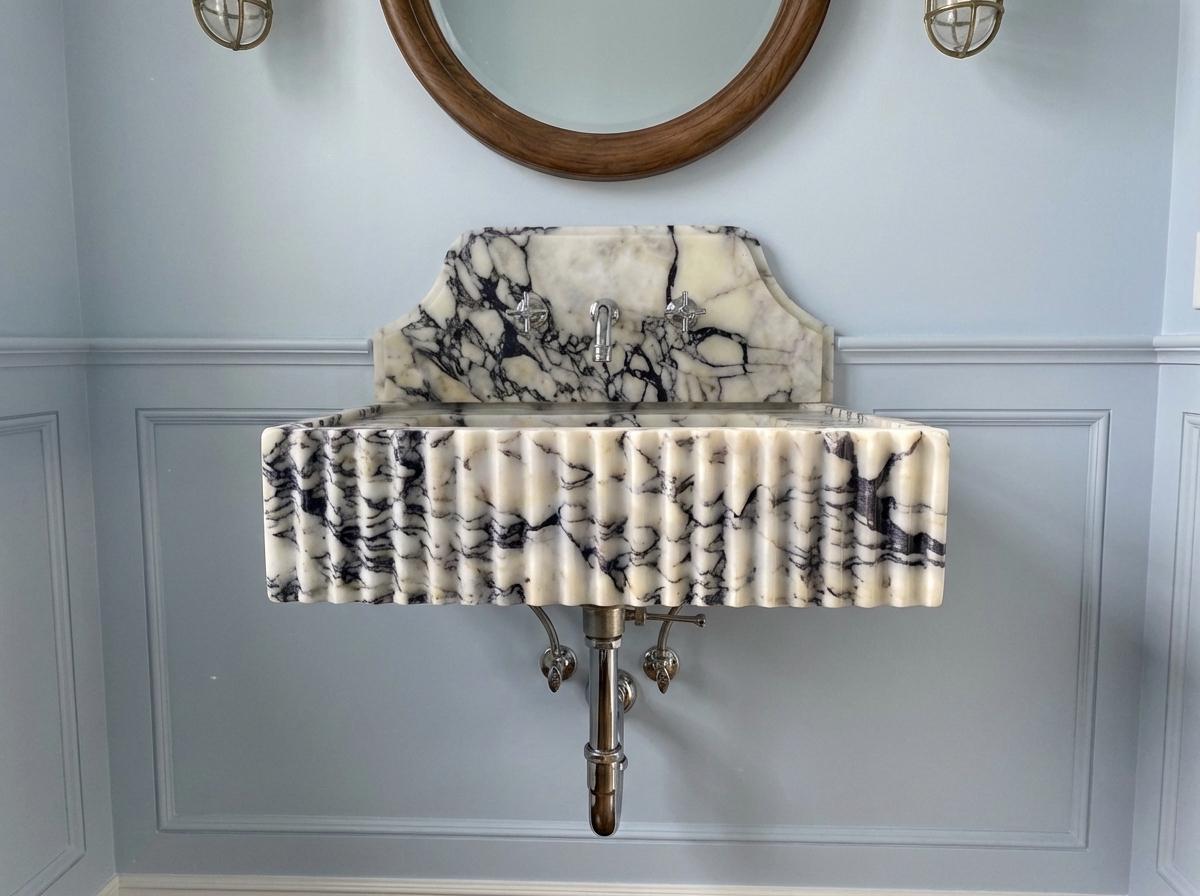 Handcarved natural marble marble floating vanity sink by Marblyart, custom made to order — photo 12 of 12
