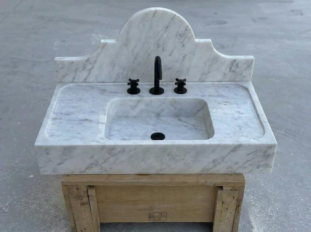 Handcarved Carrara marble floating vanity sink by Marblyart, custom made to order — photo 13 of 15